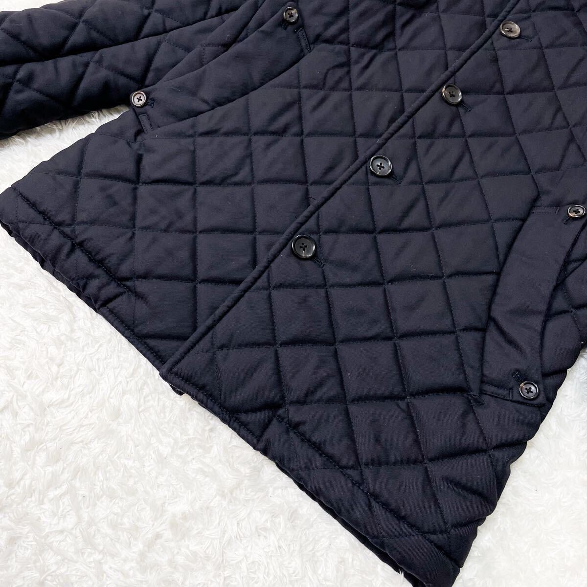美品/シルク混 エディフィス キルティングコート ダウンジャケット 裏ヘリンボーン 2way ツイードウール 中綿 M 44 ネイビー 濃紺 EDIFICE _画像4