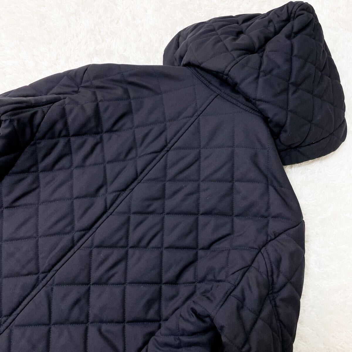 美品/シルク混 エディフィス キルティングコート ダウンジャケット 裏ヘリンボーン 2way ツイードウール 中綿 M 44 ネイビー 濃紺 EDIFICE _画像7