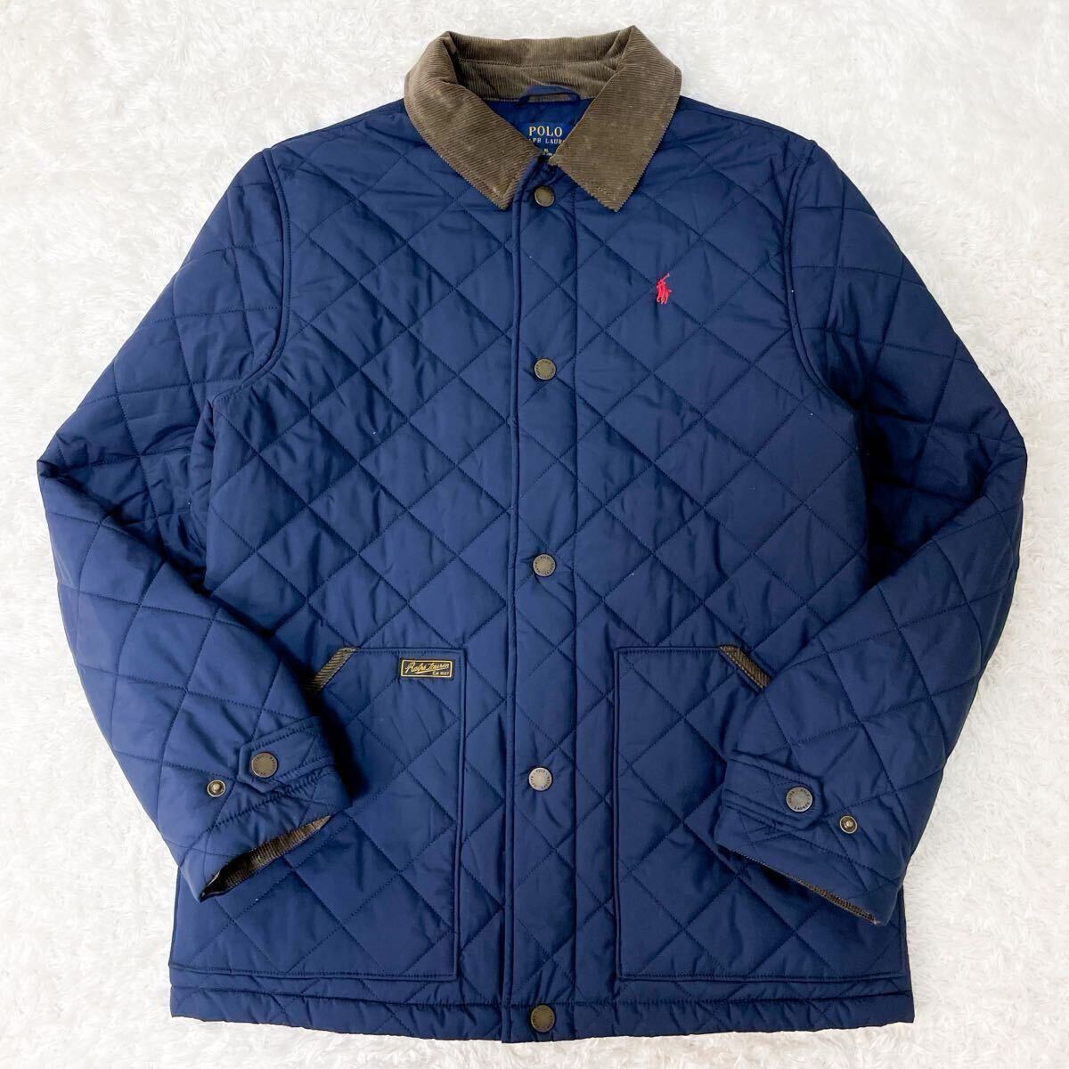 美品/希少XL/現行タグ ポロラルフローレン ホース刺繍 キルティングコート ダウンジャケット ブルゾン 中綿 ネイビー POLO RALPH LAUREN_画像2