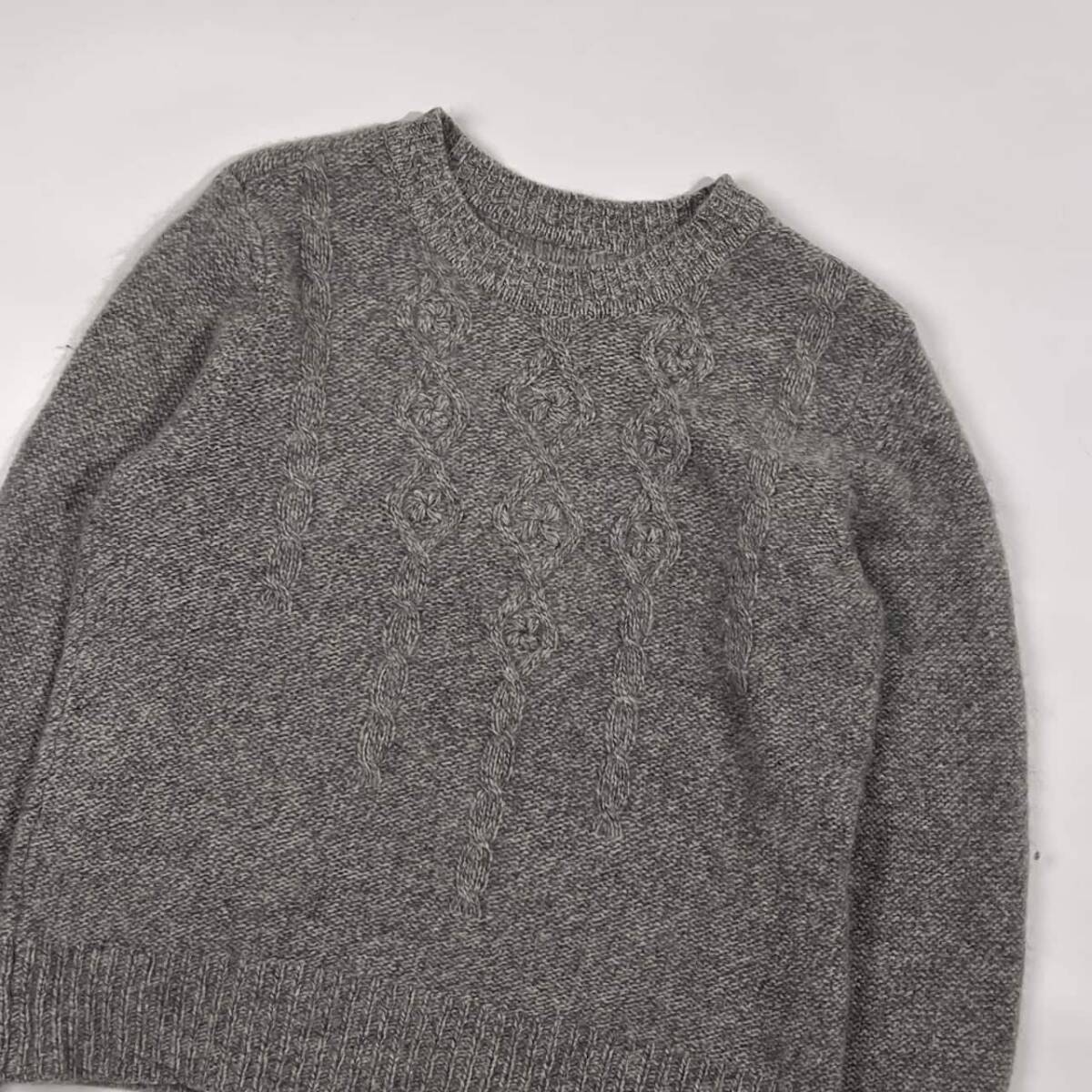 カシミヤ100% Leilian レリアン ケーブル編み デザイン ニット セーター 9/グレー レディース_画像2