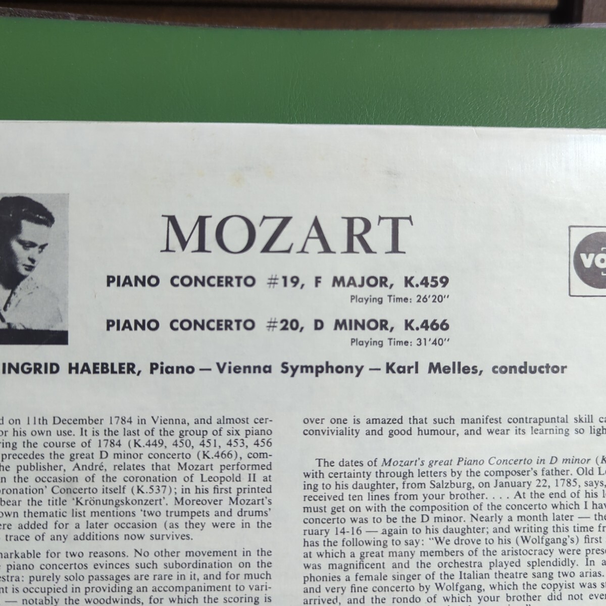 未開封！米盤VOX ヘブラー／モーツァルト／ピアノ協奏曲 第19番、20番／メレス指揮／ウィーン響／1958年_画像3