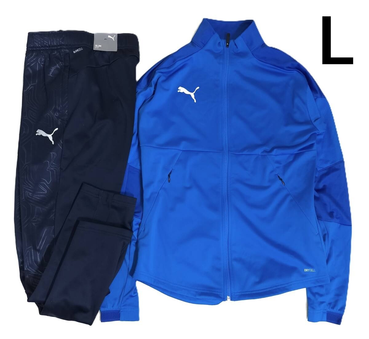 （プーマ59）定価18,590円　プーマ　裏起毛　ジャケット＋パンツ　ジャージ上下セット　656974　659394　青紺　メンズL　スリムフィット_画像1