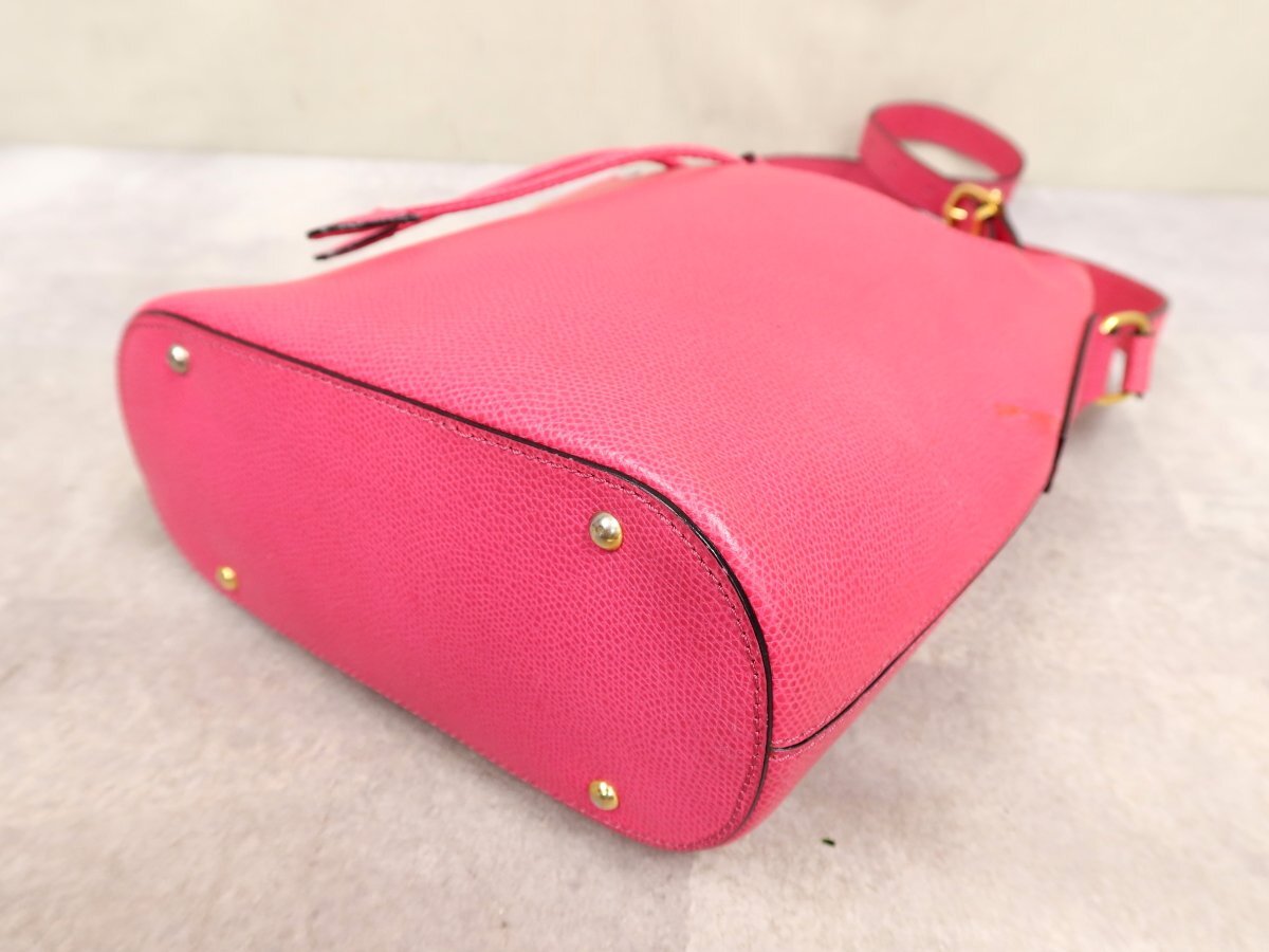 ●超美品●CELINE セリーヌ●ロゴ型押し●カーフ レザー 本革●巾着 ショルダー バッグ●ピンク●ゴールド金具●ヴィンテージ●Js62806_画像6