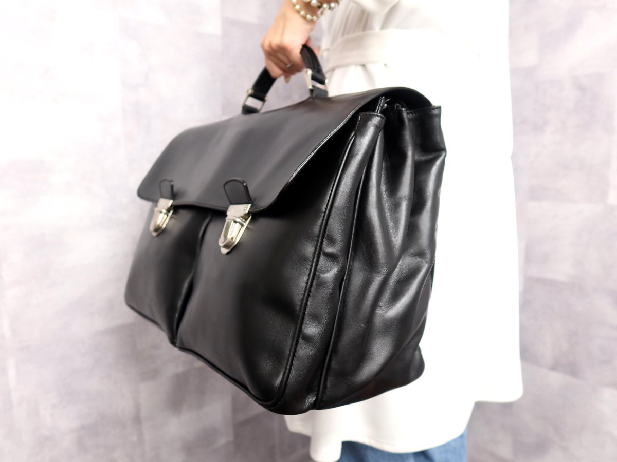 ●超美品●PRADA プラダ●メンズ●カーフ レザー 本革●ビジネス バッグ●黒●シルバー金具●イタリア製●ヴィンテージ●A4 書類●Js62393_画像3