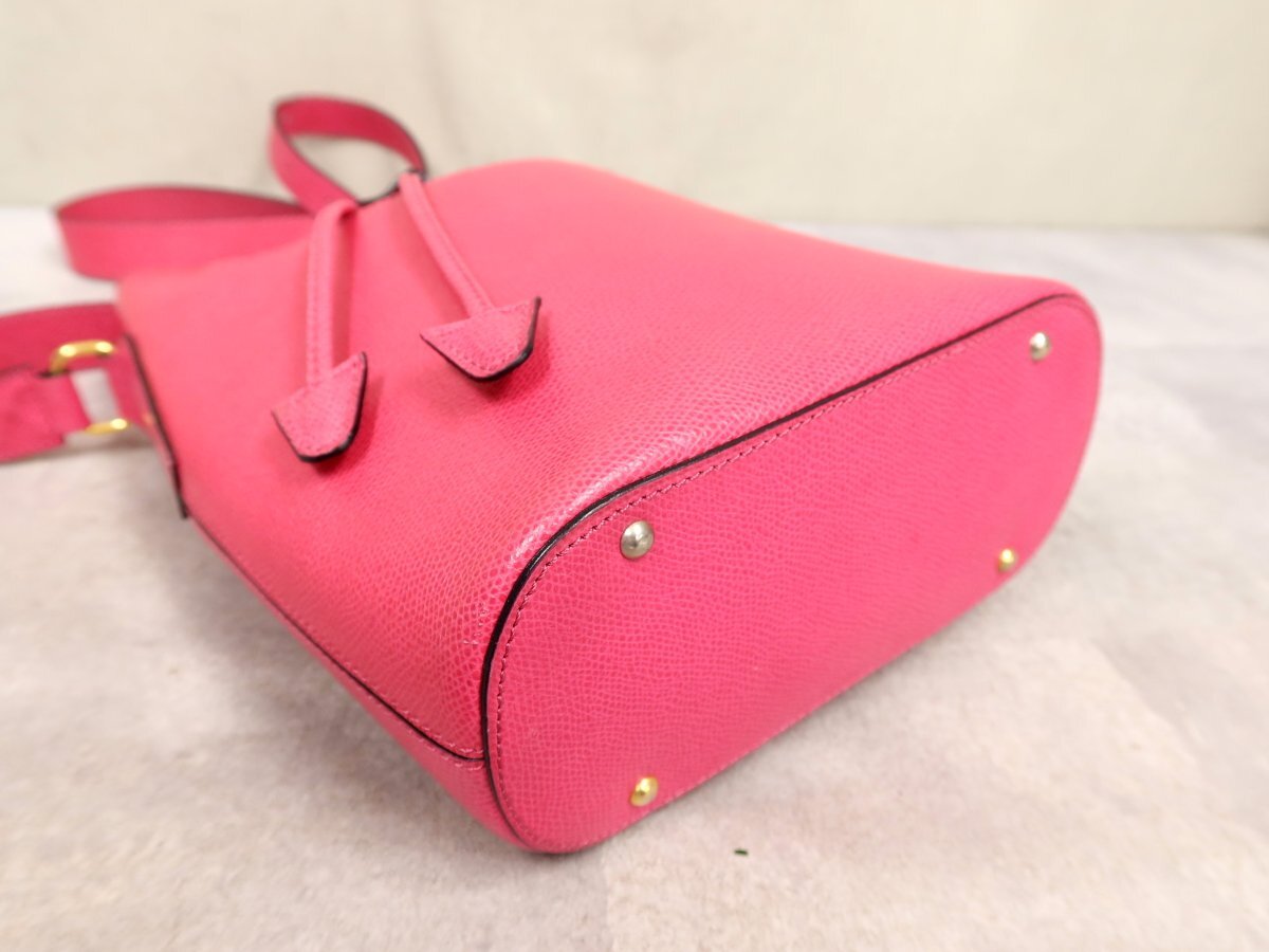 ●超美品●CELINE セリーヌ●ロゴ型押し●カーフ レザー 本革●巾着 ショルダー バッグ●ピンク●ゴールド金具●ヴィンテージ●Js62806_画像5