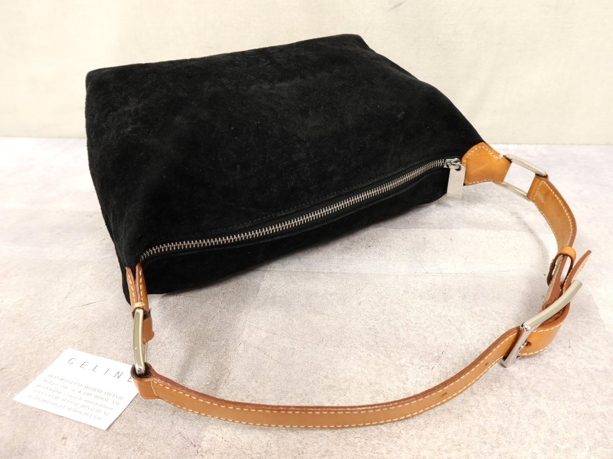 ●超美品●CELINE セリーヌ●Cマカダム●スエード レザー 本革●ハンド バッグ●黒 ブラウン●シルバー金具●腕掛け●収納 かばん●Js62794_画像4