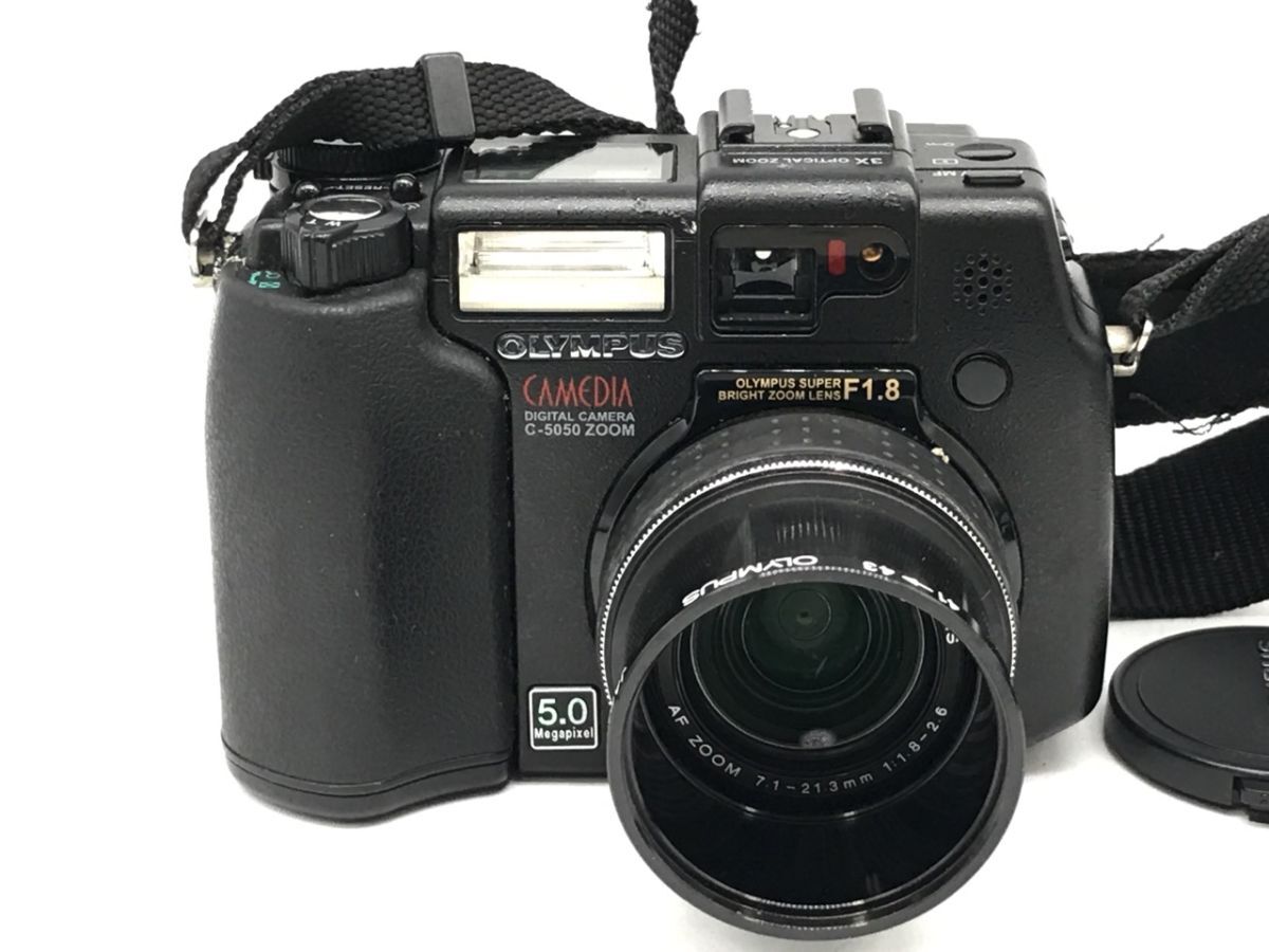 1104-102TYH3937 デジタルカメラ OLYMPUS オリンパス C-5050 ZOOM 通電◯ Nikon WC-E24 ワイドコンバータ プロテクター付き_画像2