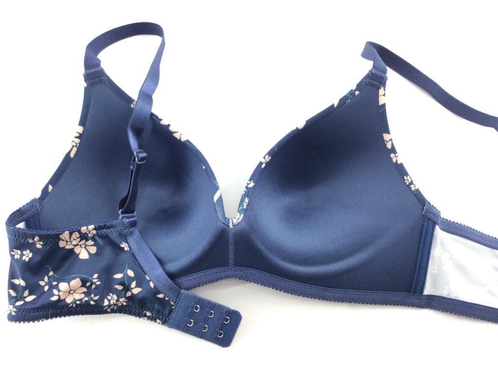 ブラジャー ノンワイヤー モールドカップ フラワープリント柄 L ネイビー 送料250円_画像3