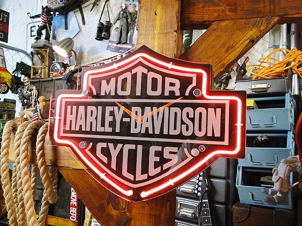 【即納】【在庫あり】 ハーレーダビッドソン バー＆シールド　ネオンクロック ■ アメリカン雑貨 アメリカ雑貨　時計_画像1