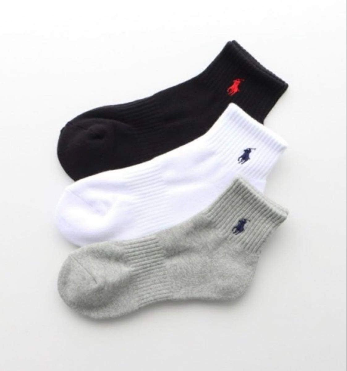 【新品未使用品】POLO RALPH LAUREN ポロ ラルフローレン 靴下 レディース 白 黒 グレー 3足セット 23〜25cm 送料無料 _画像1