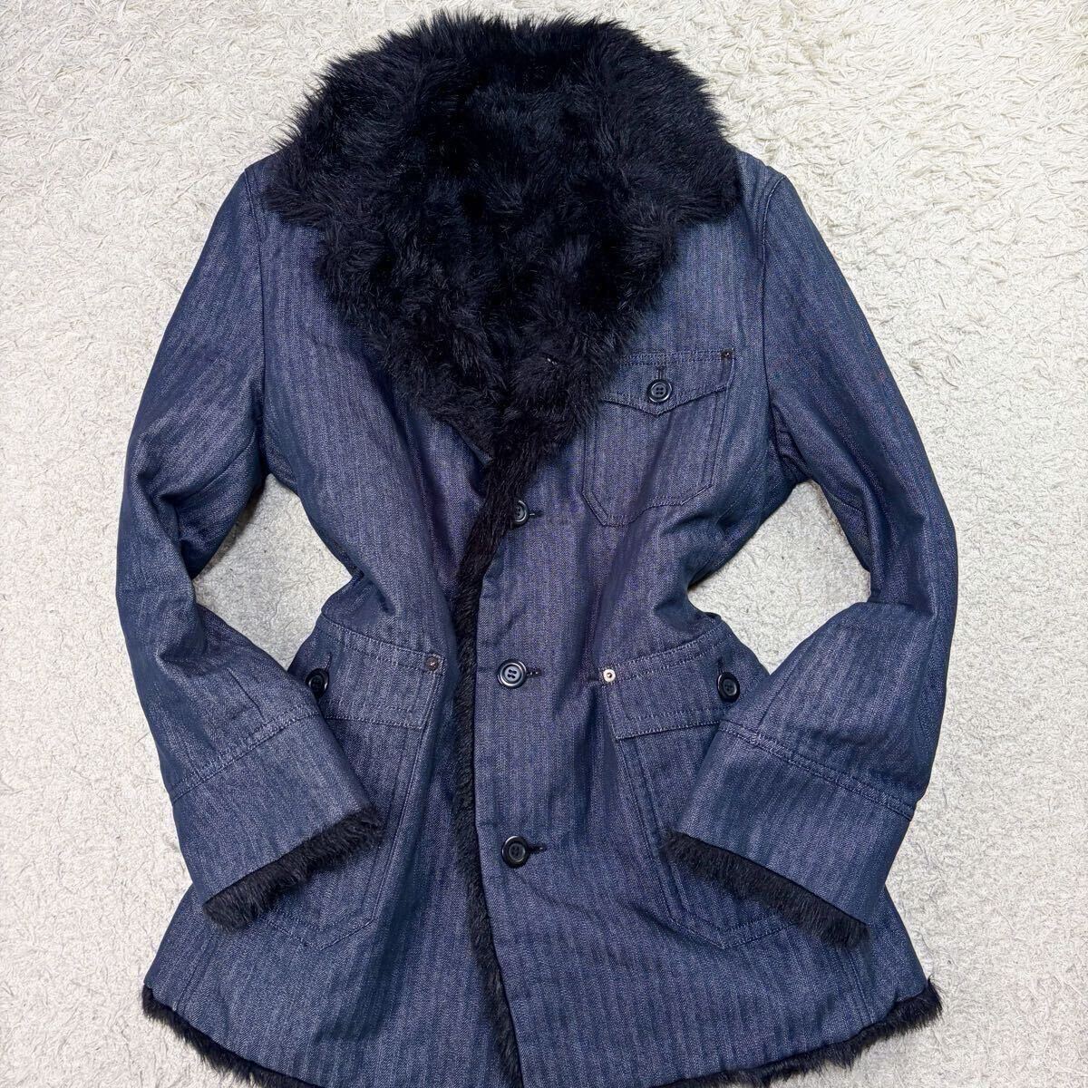 極上品!!! コムサイズム『極暖の流星郡』COMME CA ISM ムートンコート L ファー 毛皮 ボア デニム調◎ 極暖 フワフワ 肌触り ロング◎ 秋冬_画像2