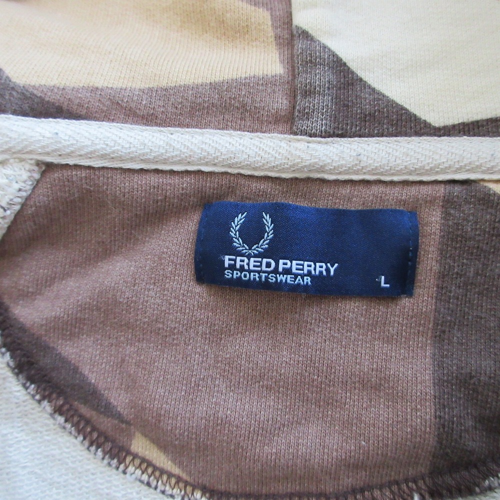 FRED PERRY フレッドペリー J8630 迷彩柄 ジップアップパーカー 長袖 トップス ブラウン サイズL メンズ 【中古】_画像4