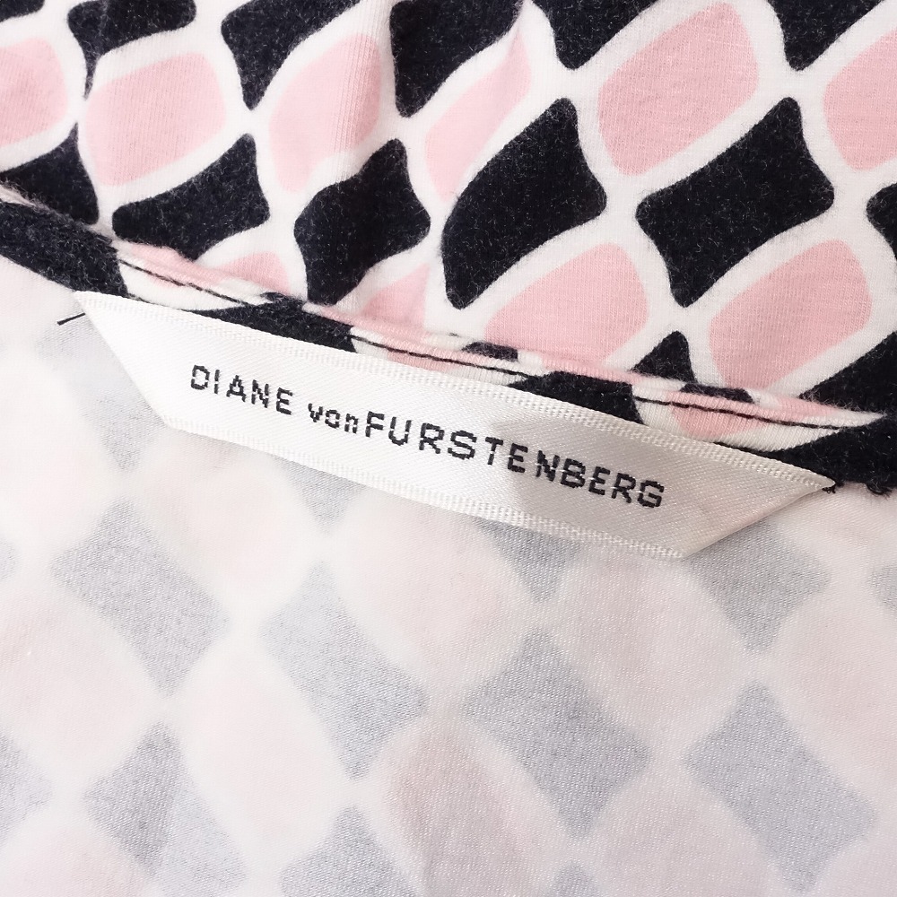 DIANEvon FURSTENBERG ダイアンフォンファステンバーグ 総柄 ストレッチ ラップ ワンピース 長袖 ひざ丈 ピンク レディース 【中古】_画像6