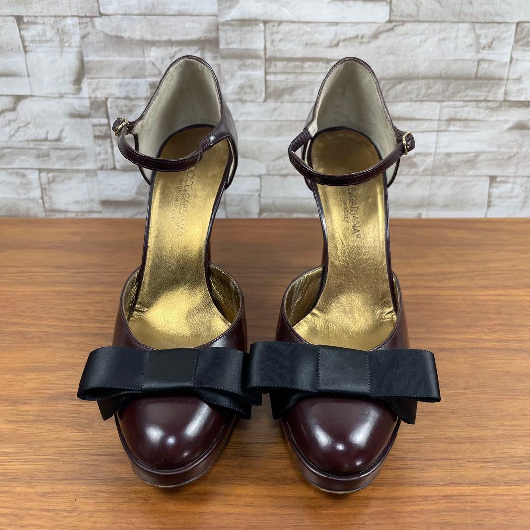 【美品】ドルチェ&ガッバーナ★アンクルストラップ　パンプス　リボン　プラム　35_画像3
