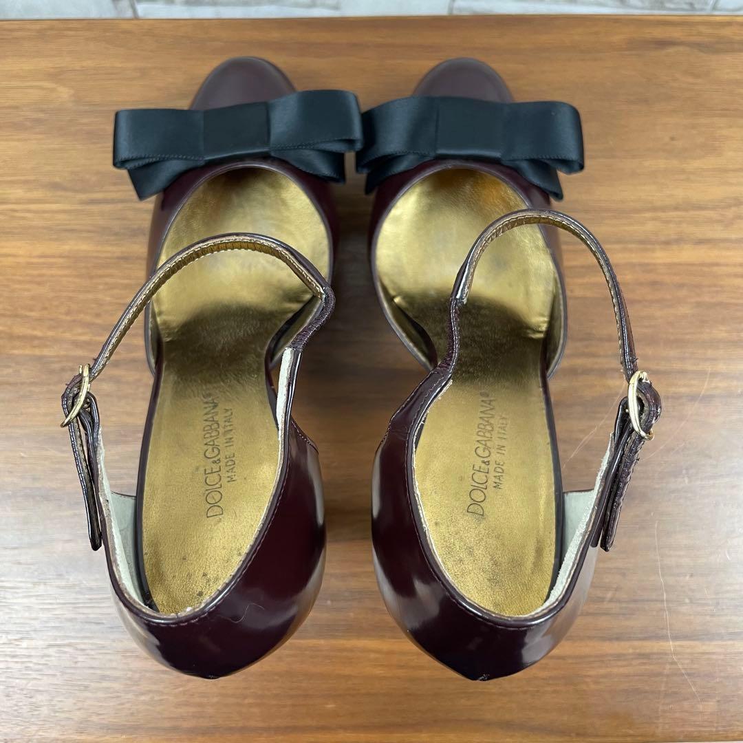 【美品】ドルチェ&ガッバーナ★アンクルストラップ　パンプス　リボン　プラム　35_画像5