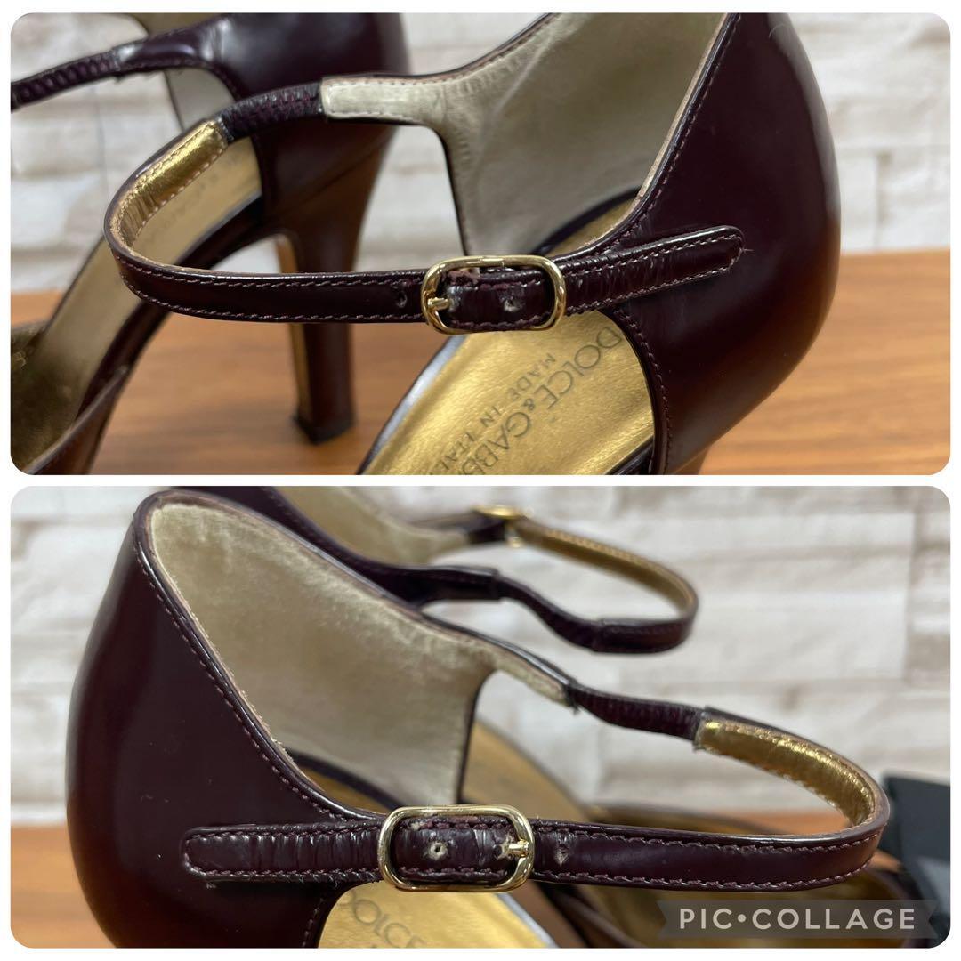 【美品】ドルチェ&ガッバーナ★アンクルストラップ　パンプス　リボン　プラム　35_画像9