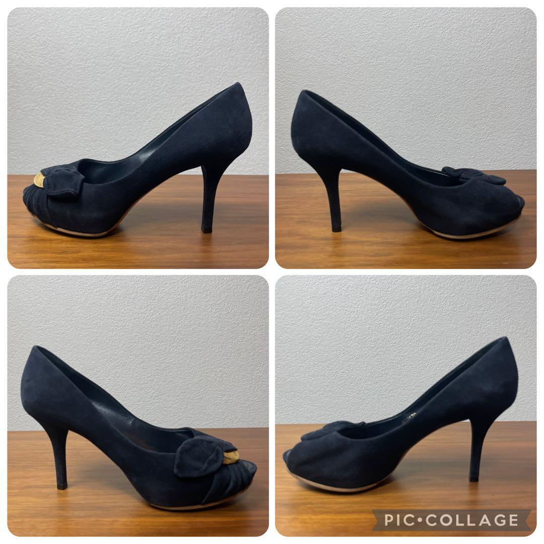 【美品】ルイヴィトン★パンプス　オープントゥ　黒　ゴールドロゴ　リボン　35_画像5