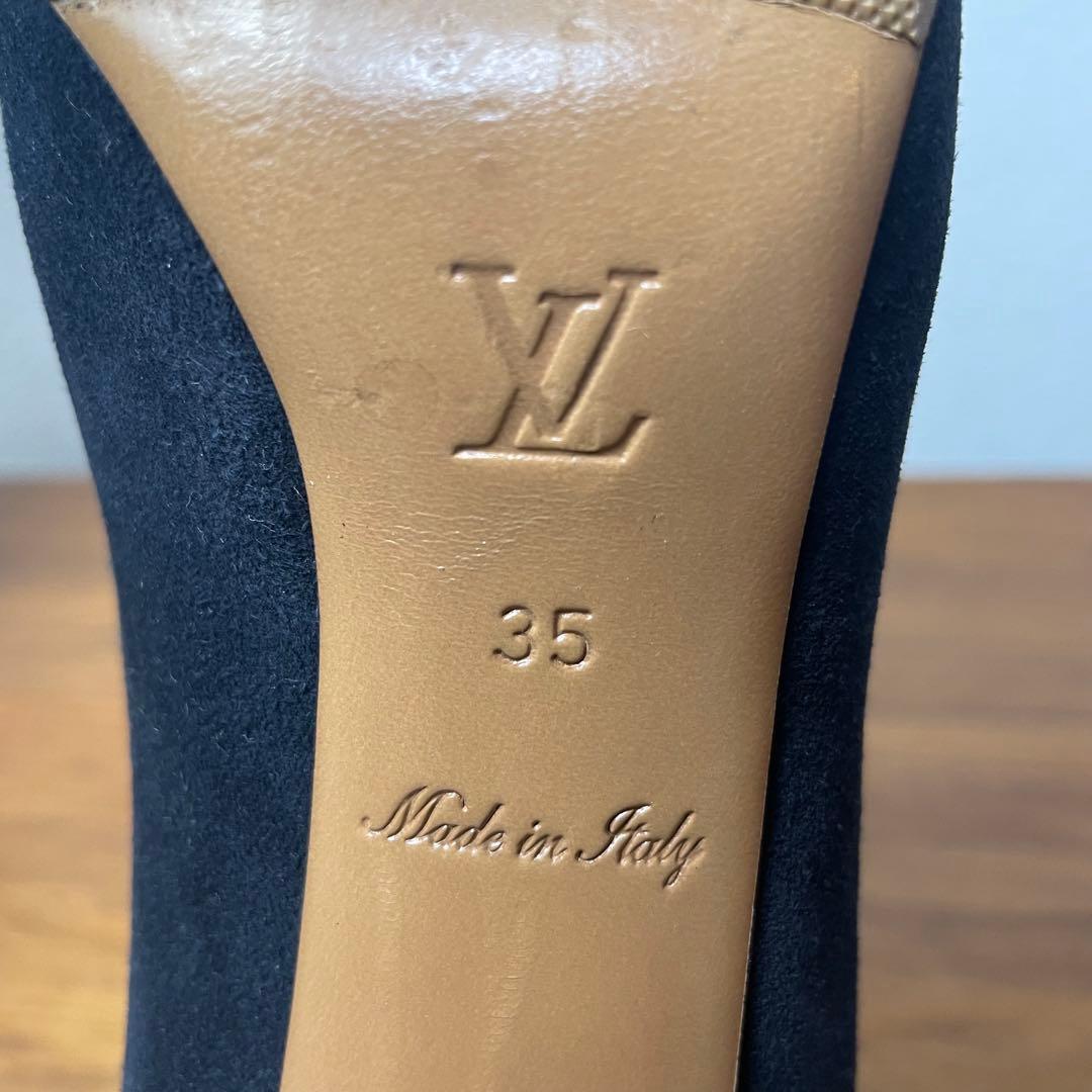 【美品】ルイヴィトン★パンプス　オープントゥ　黒　ゴールドロゴ　リボン　35_画像9