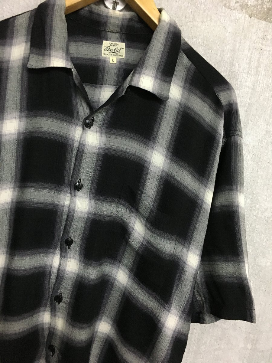 ◆東洋 GOLD 東洋エンタープライズ ゴールド GL39193 オンブレチェック 半袖 オープンカラー レーヨン シャツ 黒系 定番人気 サイズL_画像2