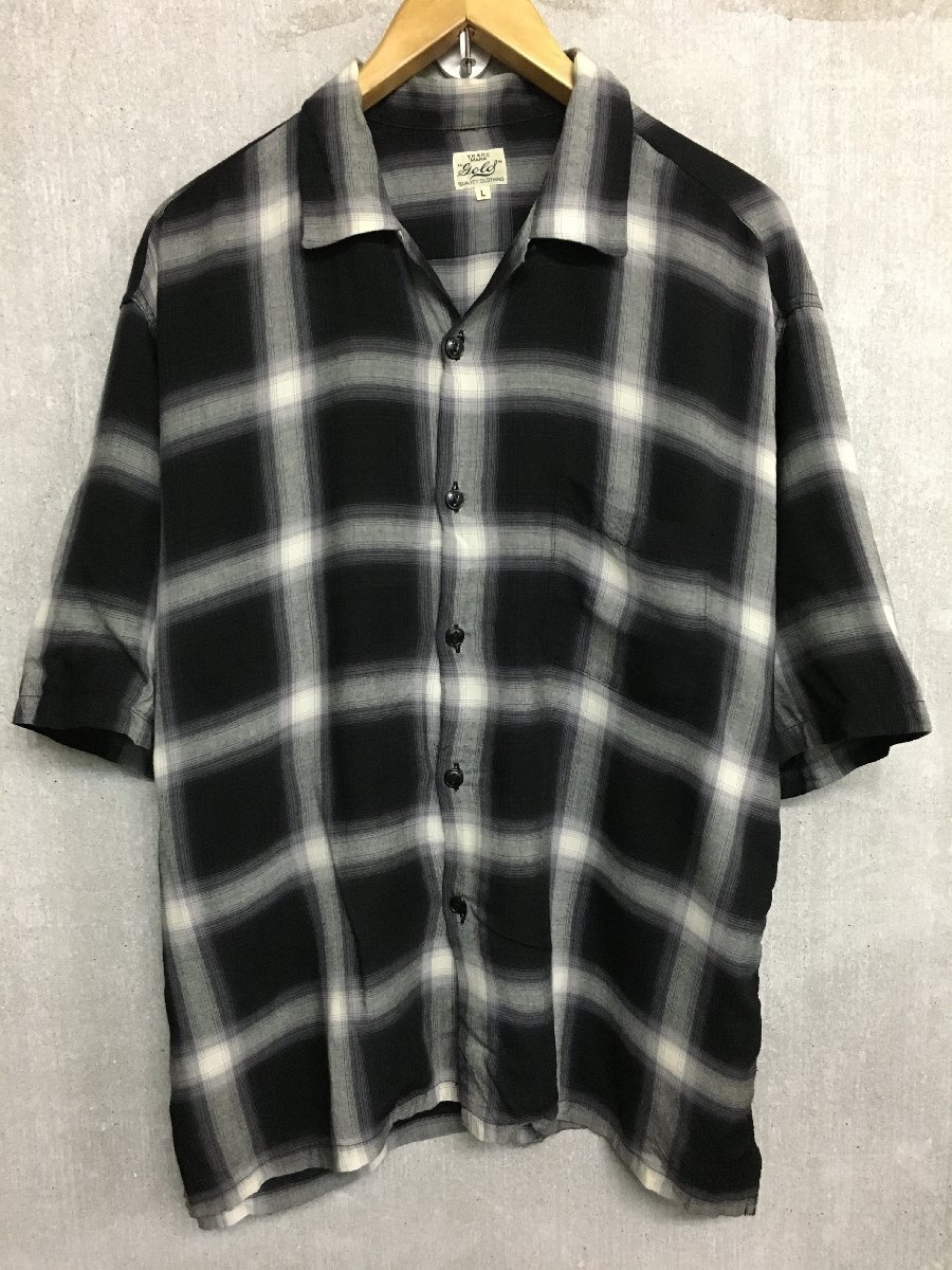 ◆東洋 GOLD 東洋エンタープライズ ゴールド GL39193 オンブレチェック 半袖 オープンカラー レーヨン シャツ 黒系 定番人気 サイズL_画像1