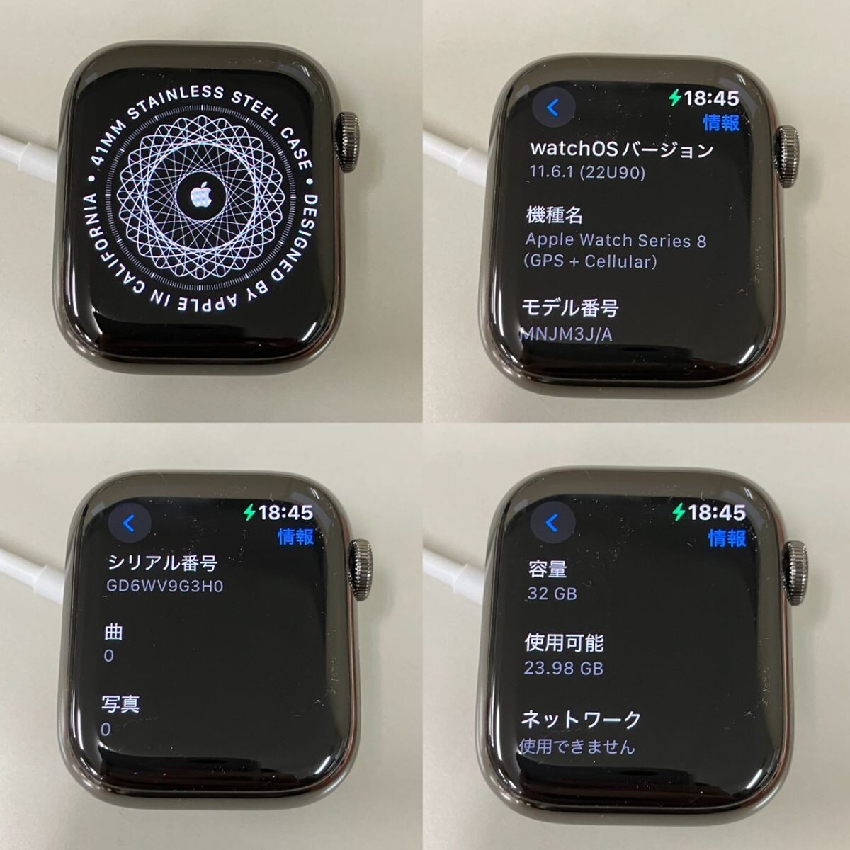 O318-M29-1716 Apple Watch SERIES8 41MM A2773 MNJM3J/A GPS+ cell la-OS VERSION 11.6.1(22U90) 32GB наручные часы электризация подтверждение рабочего состояния 0 TE