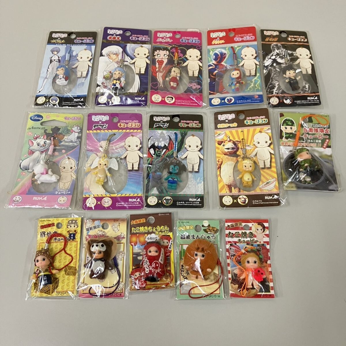 O319-T20-3000 ◎【未開封】キューピー マスコット 15個セット 地域限定キューピー ハッピーコラボレーションキュージョン キーホルダー TE_画像1