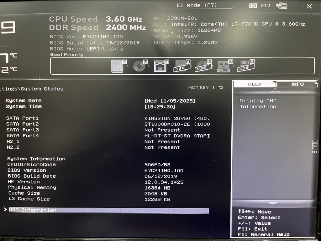 ・Z390M-S01/Core i7-9700K/メモリ16G/SSD:480G/HDD:1T●マウスコンピューター MPro-T310X-SSD2●中古・Win11・動作保証無・現状品_画像8