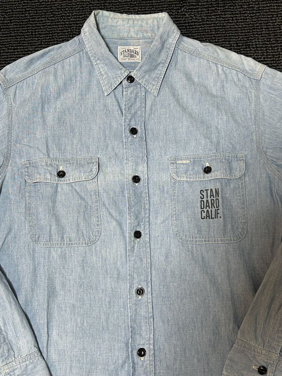 STANDARD CALIFORNIA スタンダードカリフォルニア 長袖シャツ シャンブレーシャツ ブルー サイズM 日本製_画像2