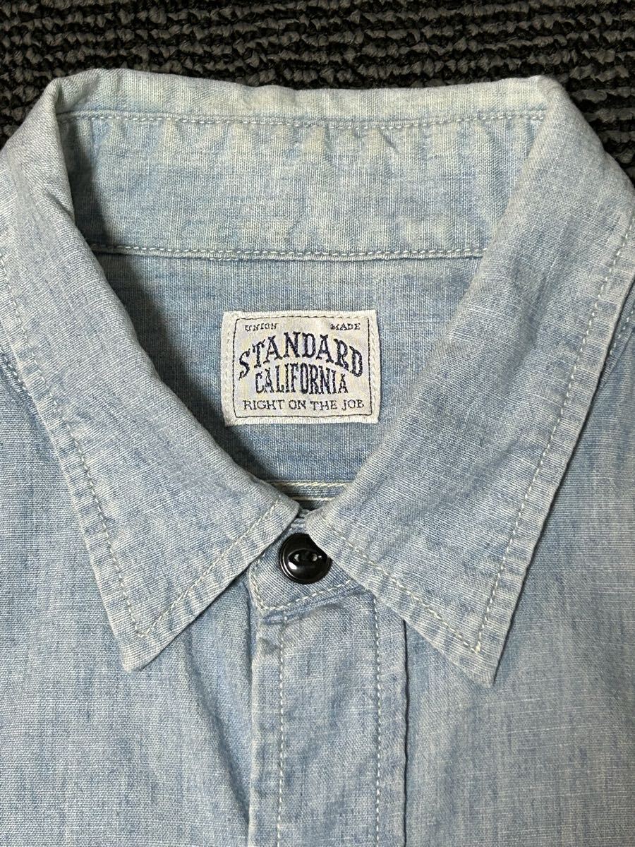 STANDARD CALIFORNIA スタンダードカリフォルニア 長袖シャツ シャンブレーシャツ ブルー サイズM 日本製_画像3