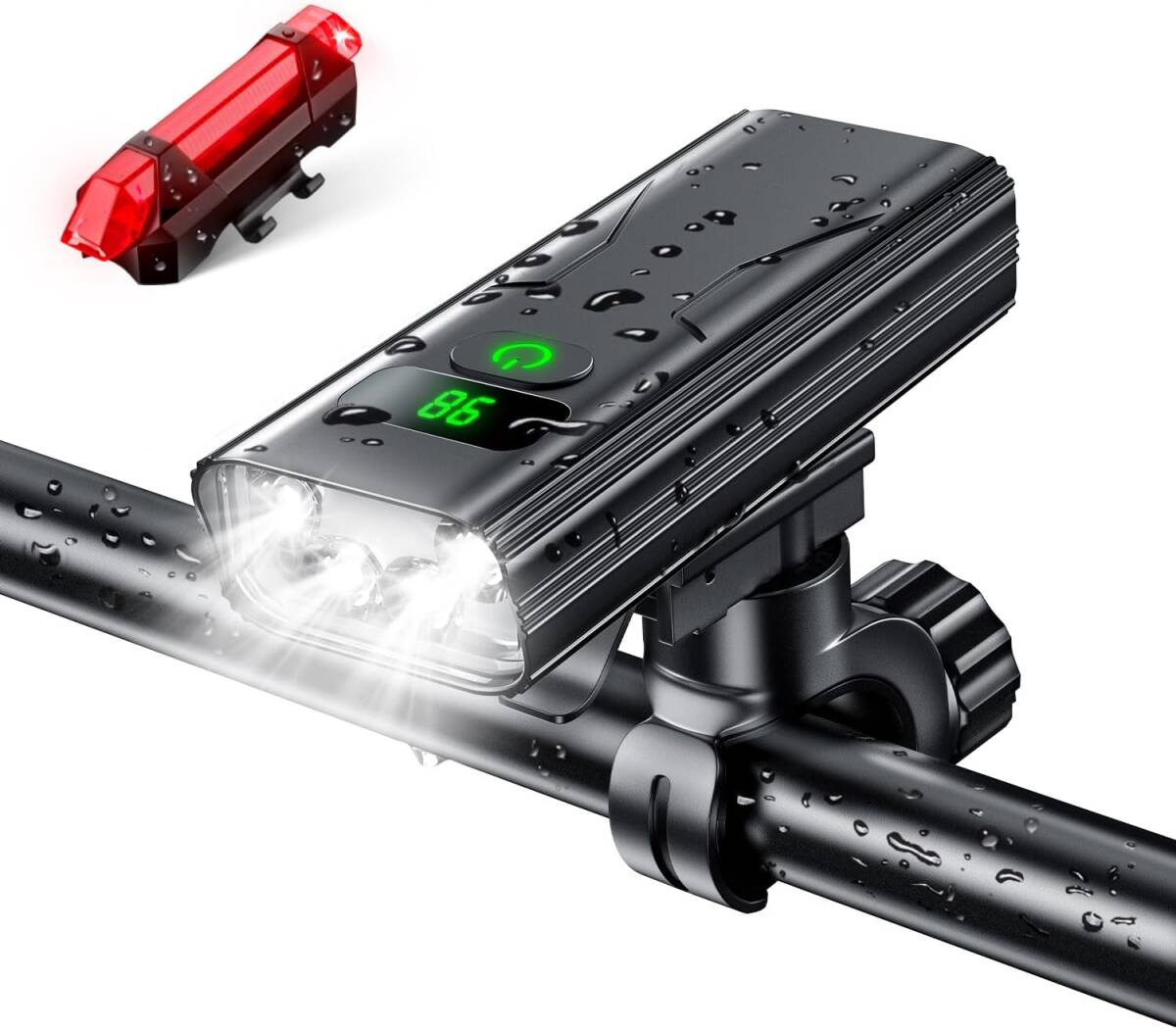 自転車 ライト 5600mAh大容量 強力ランプ 自転車ヘッドライト usb充電式 テールライト付き 3つ調光モード LEDヘッドライト 電池残量表示_画像1