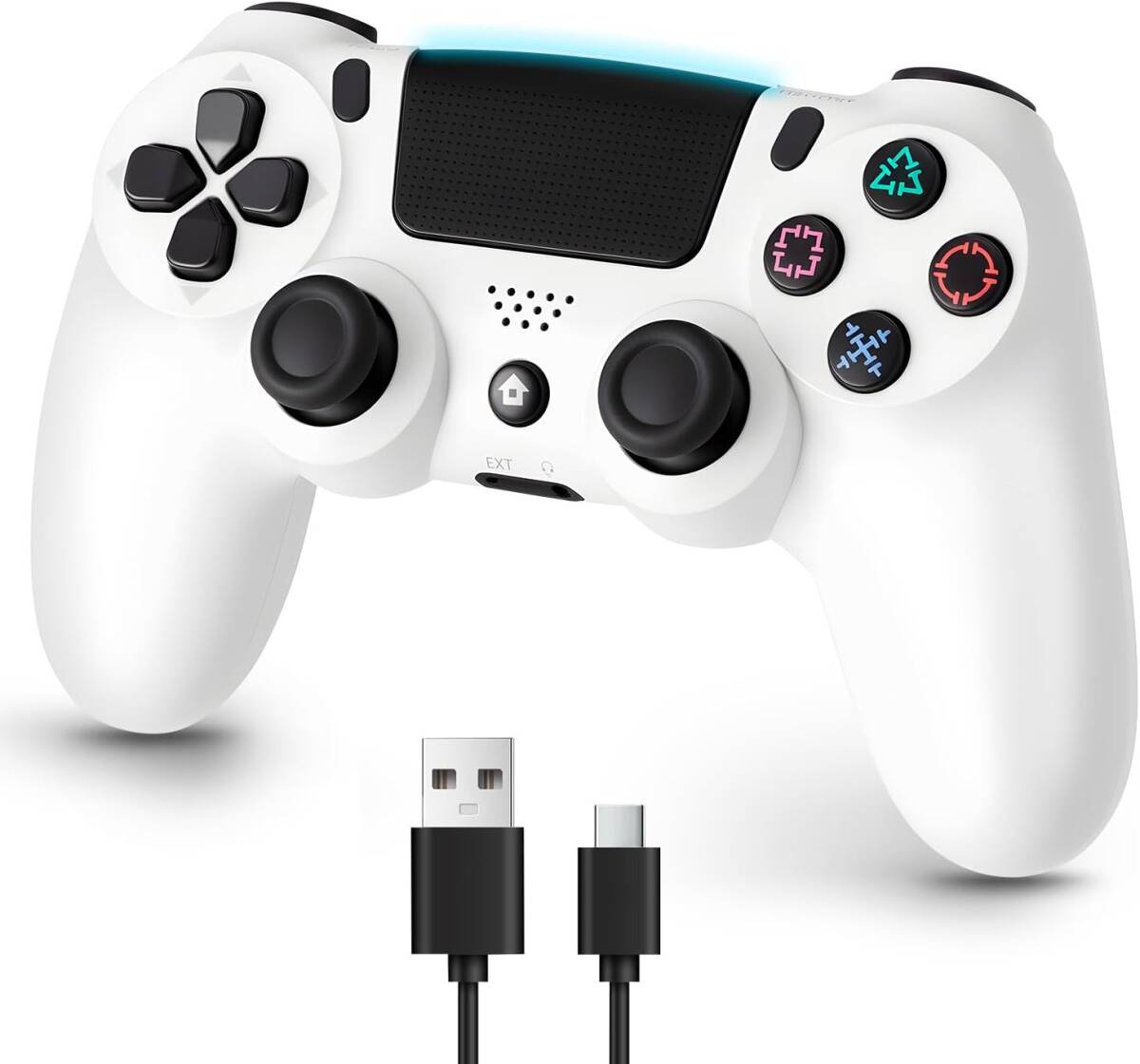 ps4コントローラー pc Turbo連射機能 6軸ジャイロセンサー 二重振動 Bluetoooth5.4 無線/有線安定接続 1000mAh 急速充電 16時間連続使用 白_画像1