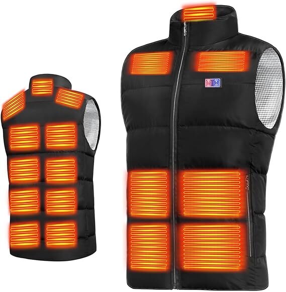 電熱ベスト 加熱ベスト 【17箇所発熱 3段階温度調整】 ヒーターベスト USB給電 前後独立スイッチ 日本製繊維ヒーター Mサイズ　ブラック_画像1