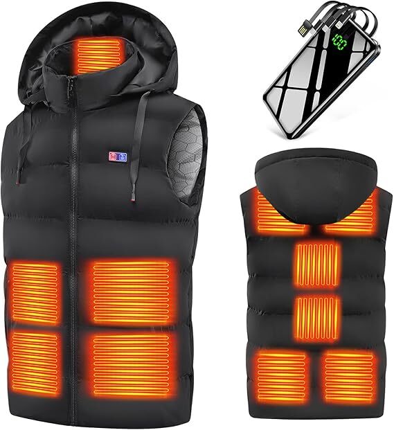 電熱ベスト 30000mAhバッテリー付き 【11箇所発熱＆取り外しフード付き】 加熱ベスト 2WAY給電 Mサイズ_画像1