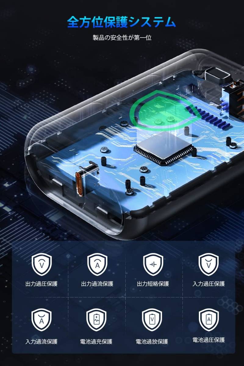 モバイルバッテリー 軽量 小型 大容量15000mAh 22.5W/PD20W 急速充電 2本ケーブル内蔵/ 4台同時充電 スマホ充電器 モバイル バッテリー_画像8