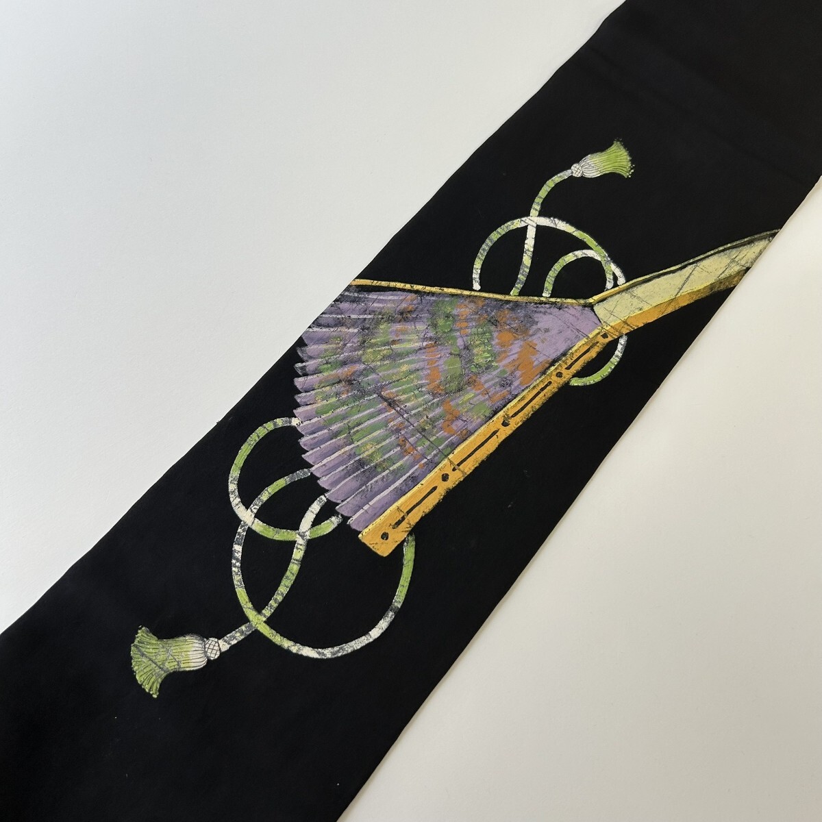 【楓】珍品 アンティーク名古屋帯 手描き 能面 老人 正絹 九寸 KK-1439_画像5