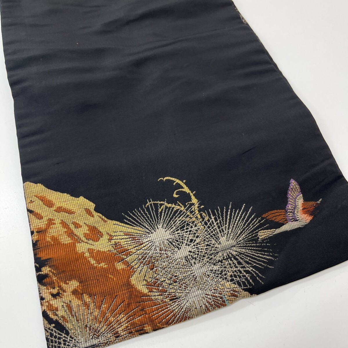 【楓】アンティーク名古屋帯 正絹 枝に鳥 九寸 KK-2310_画像4