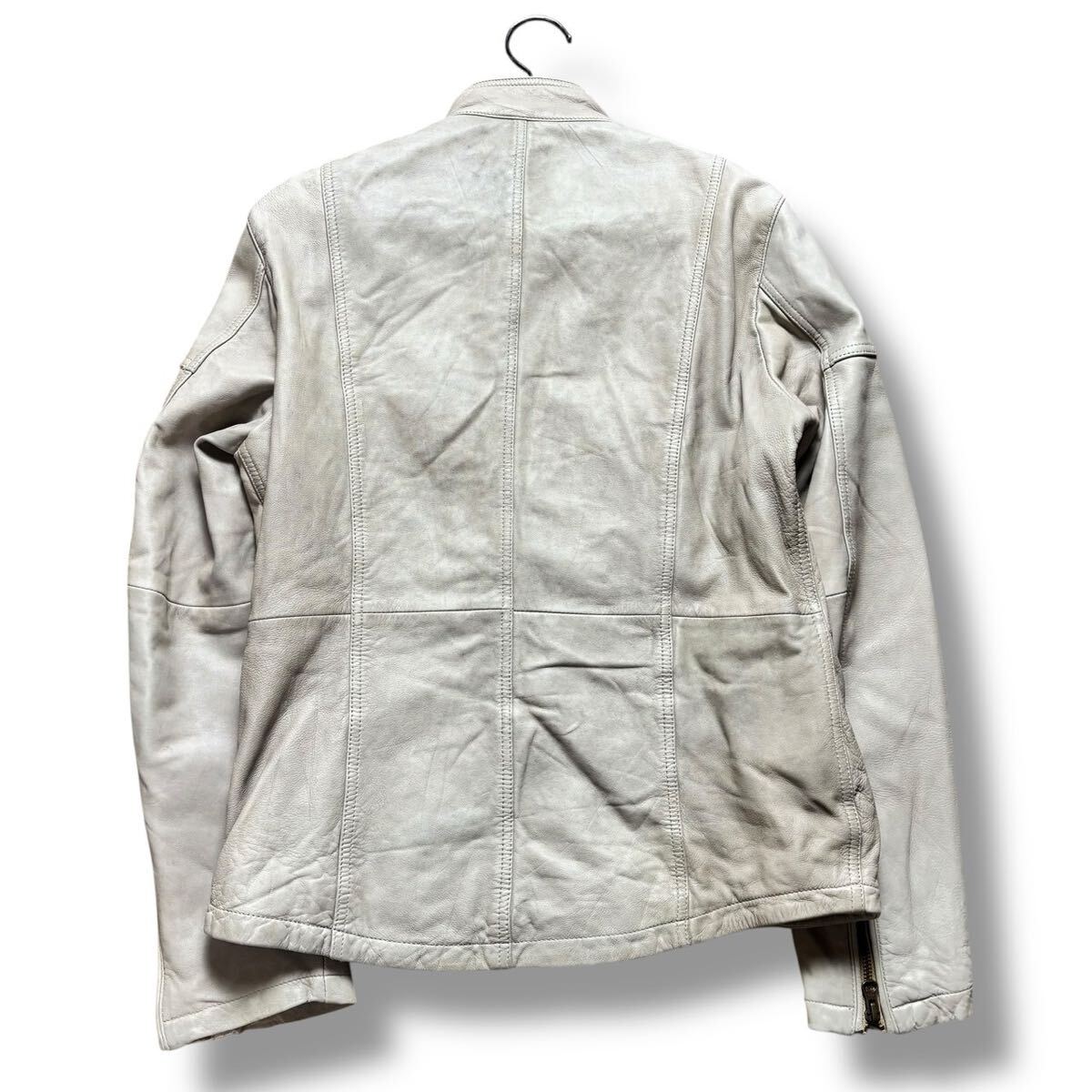 【美品】MONSIEUR NICOLE ムッシュニコル レザージャケット シングルライダース 羊革 シープスキン ホワイトベージュ メンズ 46(M相当)_画像5