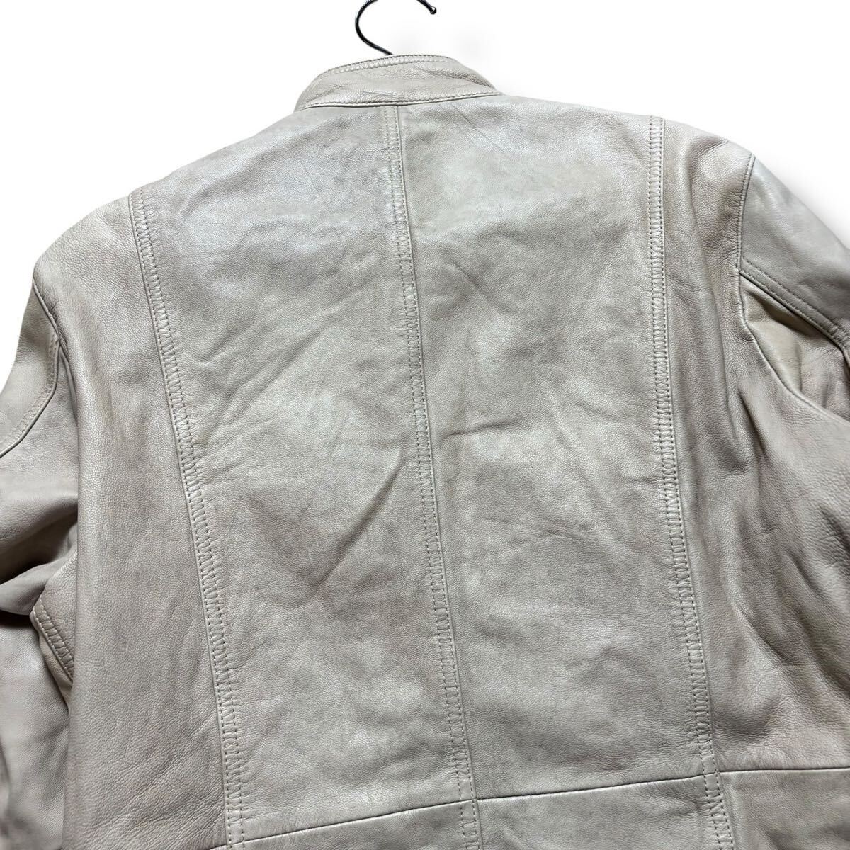【美品】MONSIEUR NICOLE ムッシュニコル レザージャケット シングルライダース 羊革 シープスキン ホワイトベージュ メンズ 46(M相当)_画像6