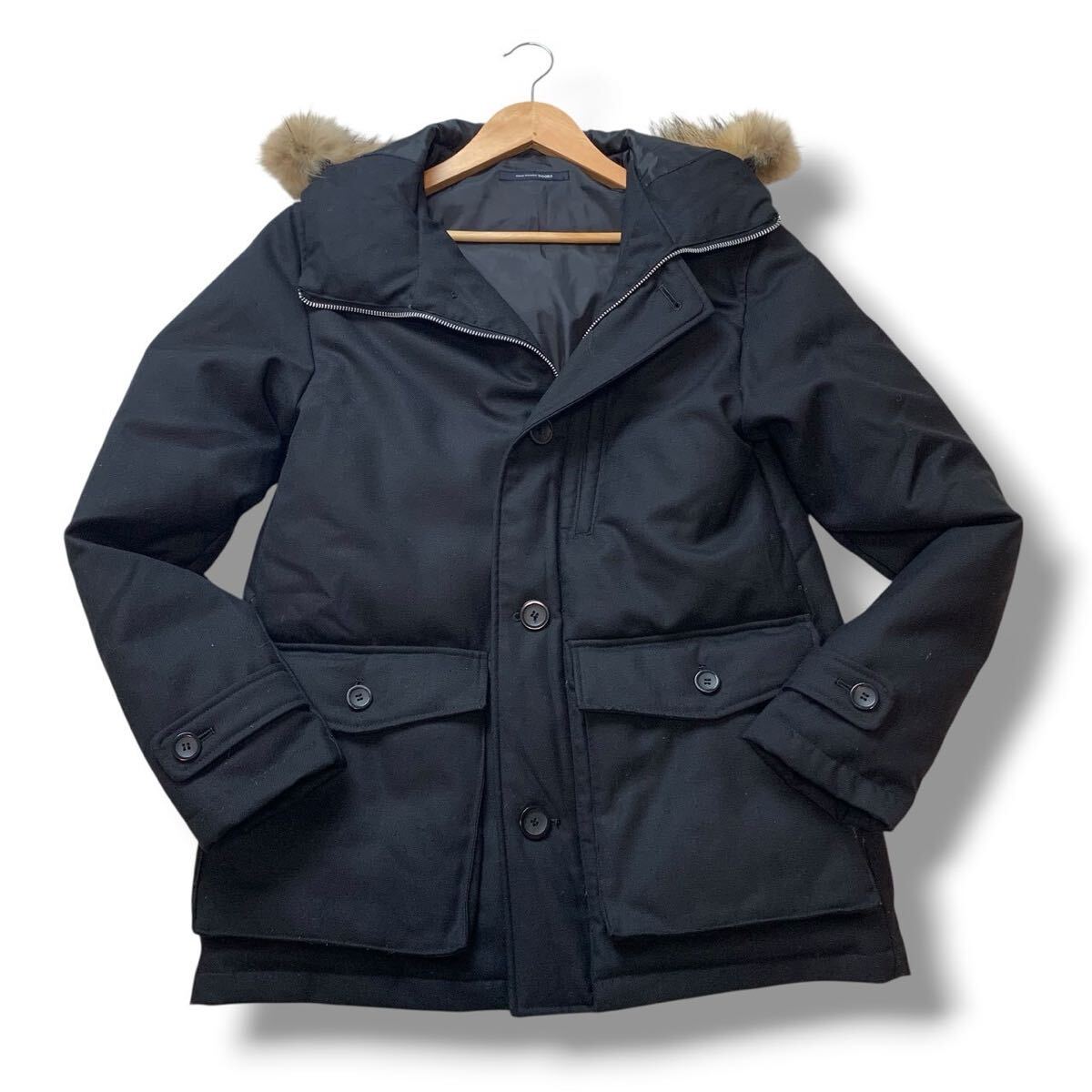 【極美品】URBAN RESEARCH アーバンリサーチ ダウンジャケット ウール フェザー フード ファー メンズ アウター ブラック 40(L相当)_画像1