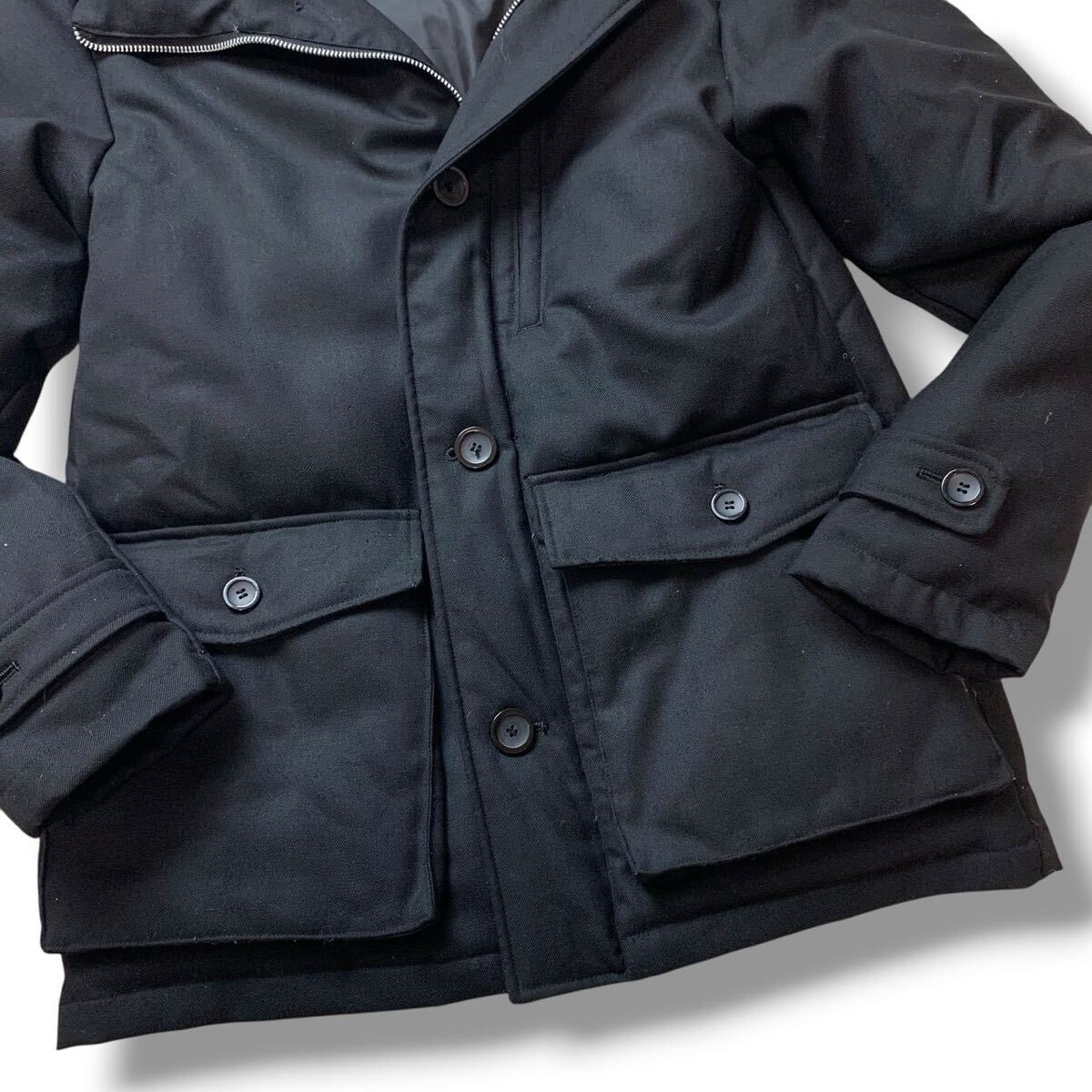 【極美品】URBAN RESEARCH アーバンリサーチ ダウンジャケット ウール フェザー フード ファー メンズ アウター ブラック 40(L相当)_画像5