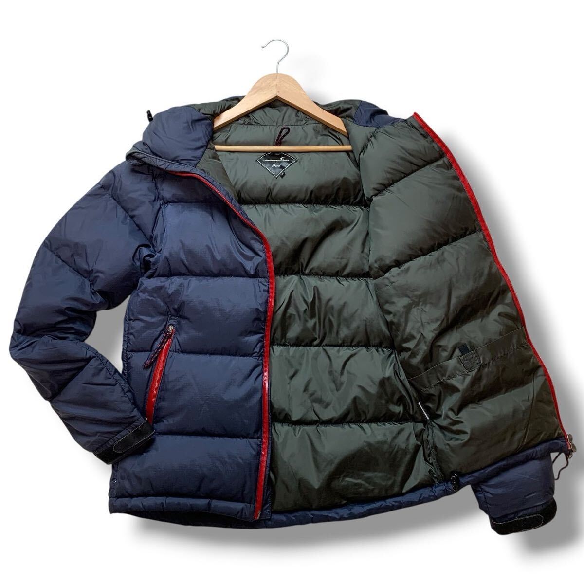 【美品】URBAN RESEARCH×NANGA アーバンリサーチ ナンガ ダウンジャケット フェザー フード 肉厚 極暖 ネイビー メンズ アウター Mサイズ_画像1