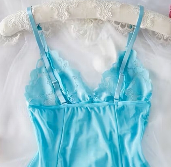 ◆ ラグジュアリーフローラルレース スリップ 3L-77(バスト100-108cm 着丈 約77cm)アクアマリン系♪新品:大きいサイズ◆送料230円(匿名)◆_画像8