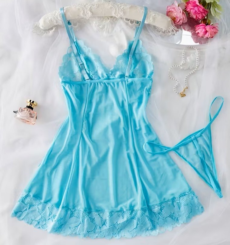 ◆ ラグジュアリーフローラルレース スリップ 3L-77(バスト100-108cm 着丈 約77cm)アクアマリン系♪新品:大きいサイズ◆送料230円(匿名)◆_画像7