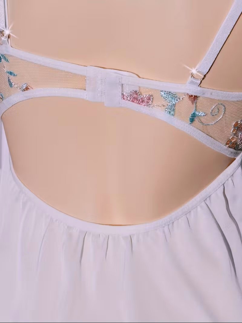 ◆ラグジュアリー ゴージャス刺繍たっぷりスリップ LL-80 (バスト93-101cm 着丈約80cm) ホワイト系♪新品:大きいサイズ◆送料230円(匿名)◆_画像6