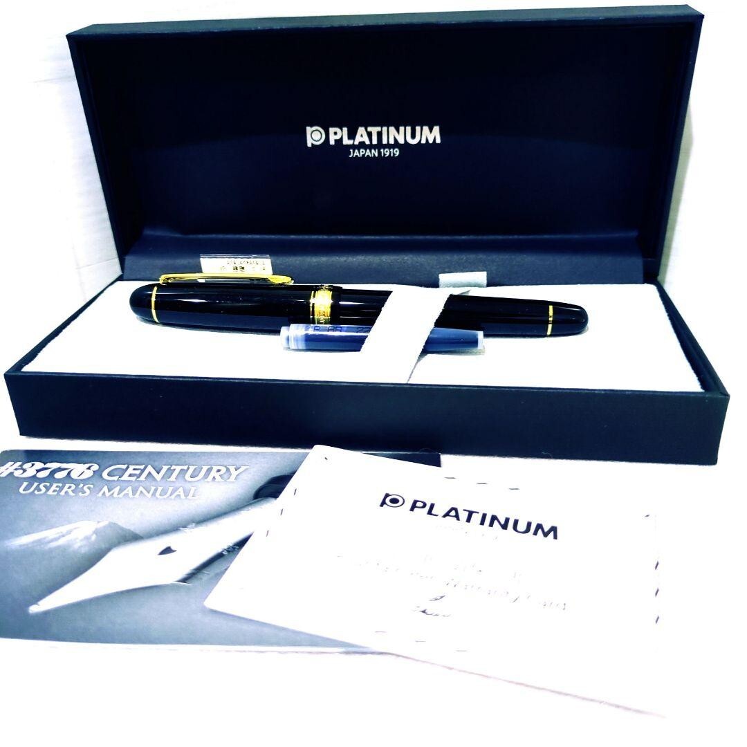 1円〜新品未使用 プラチナ万年筆 #3776 センチュリー F 585 ペン先14K 黒 細軟 SFニブ PLATINUM 箱付き、インク付き ブラック超美品_画像1