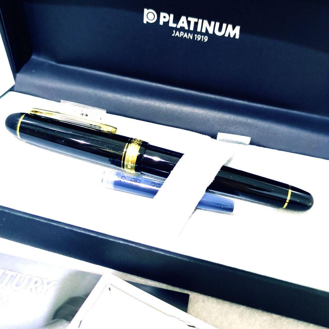 1円〜新品未使用 プラチナ万年筆 #3776 センチュリー F 585 ペン先14K 黒 細軟 SFニブ PLATINUM 箱付き、インク付き ブラック超美品_画像2