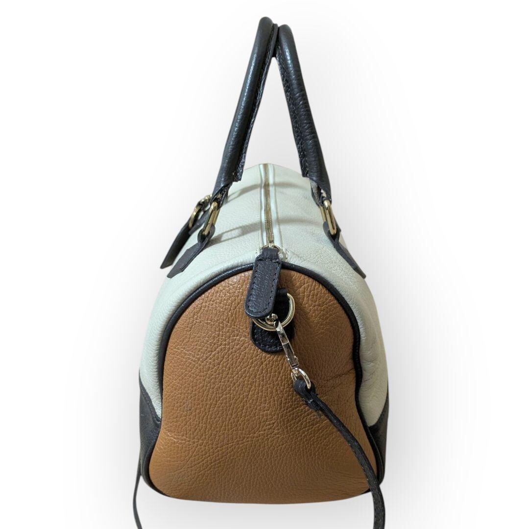 1円スタート【マルコビアンキーニ】2way ショルダーバッグ ハンドバッグ ミニボストン レザー 本革バイカラー MARCO BIANCHINI 白 ネイビー_画像3