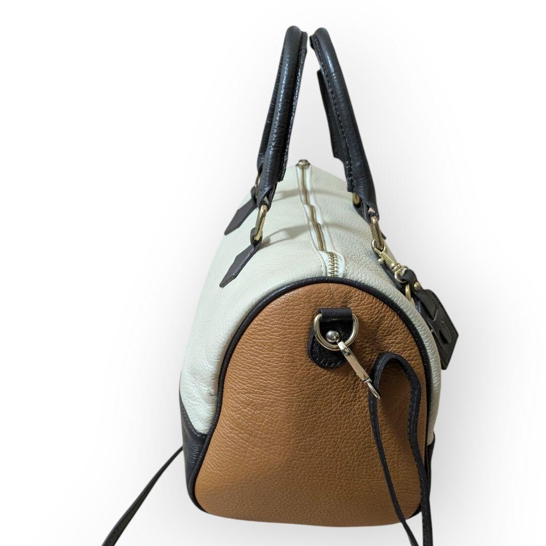 1円スタート【マルコビアンキーニ】2way ショルダーバッグ ハンドバッグ ミニボストン レザー 本革バイカラー MARCO BIANCHINI 白 ネイビー_画像4