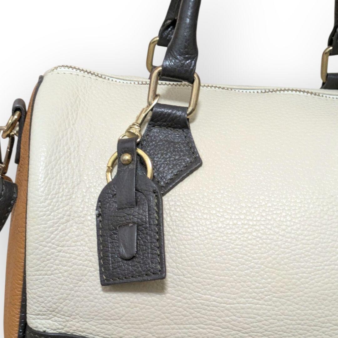 1円スタート【マルコビアンキーニ】2way ショルダーバッグ ハンドバッグ ミニボストン レザー 本革バイカラー MARCO BIANCHINI 白 ネイビー_画像5