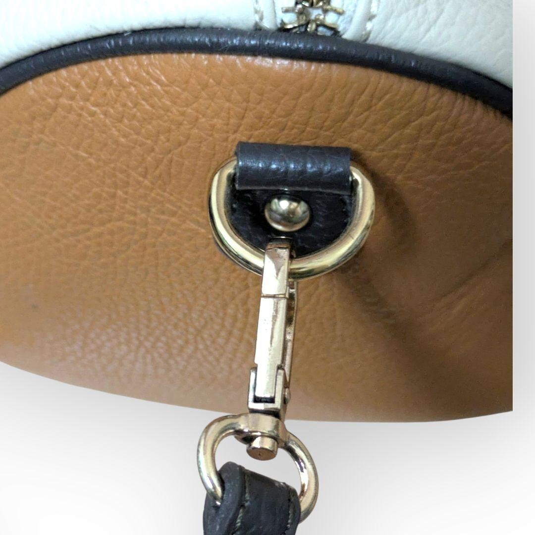 1円スタート【マルコビアンキーニ】2way ショルダーバッグ ハンドバッグ ミニボストン レザー 本革バイカラー MARCO BIANCHINI 白 ネイビー_画像8